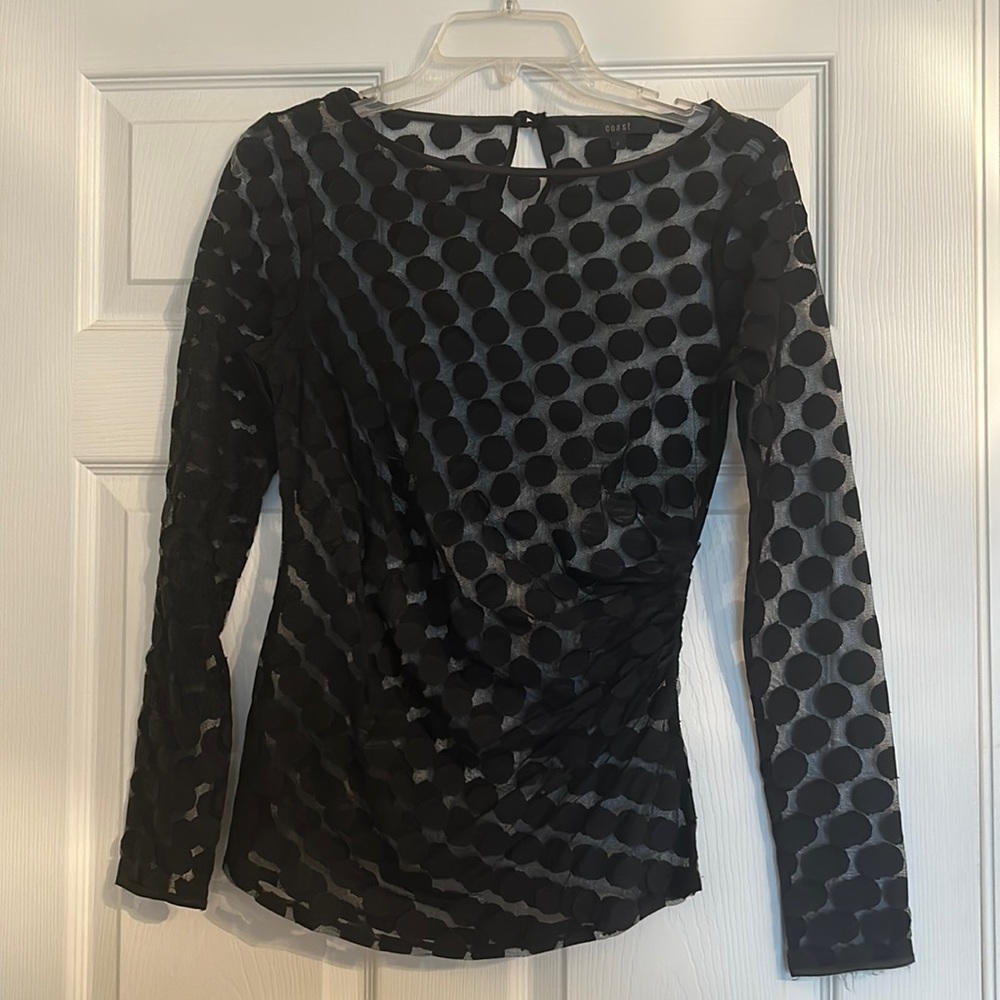 Coast Sheer Black Polka Dot Long Sleeve Blouse Sz S